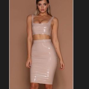 Harper Latex Pencil Midi Skirt - Nude